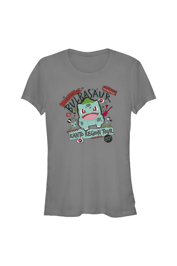 Junior's Pokemon Bulbasaur Kanto Tour Graphic Tee Charcoal Small