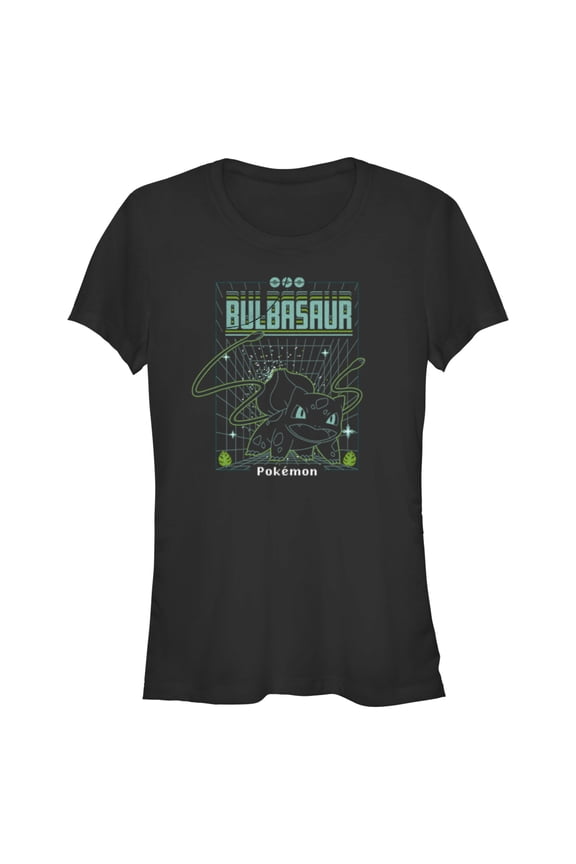 Junior's Pokemon Bulbasaur Retro Grid Graphic Tee Black 2X Large