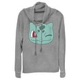 thumbnail image 1 of Junior's Pokemon Bulbasaur Wink Face  Cowl Neck Sweatshirt Gray Heather X Small, 1 of 4