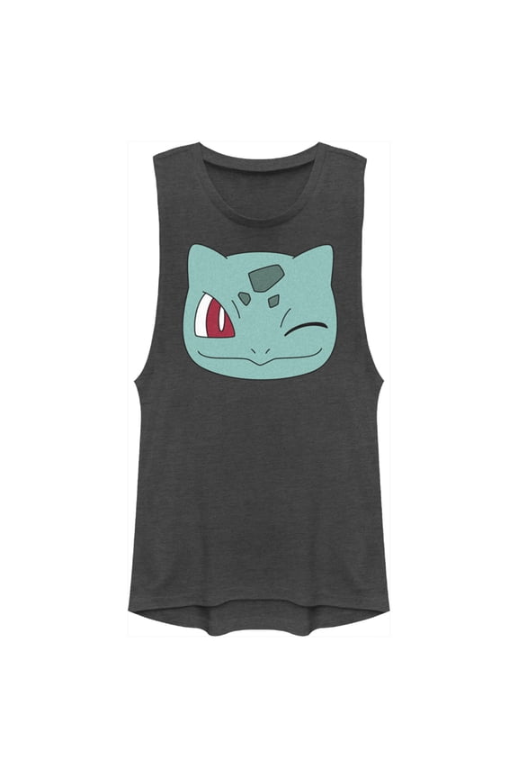 Junior's Pokemon Bulbasaur Wink Face  Festival Muscle Graphic Tee Charcoal Large
