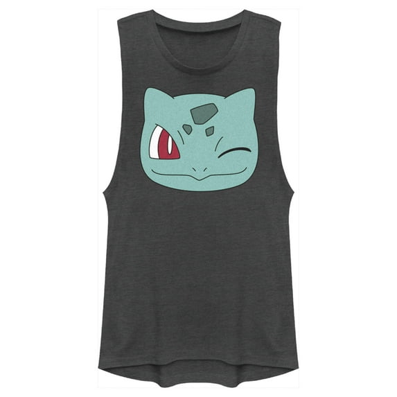 Junior's Pokemon Bulbasaur Wink Face Festival Muscle Graphic Tee Charcoal Small