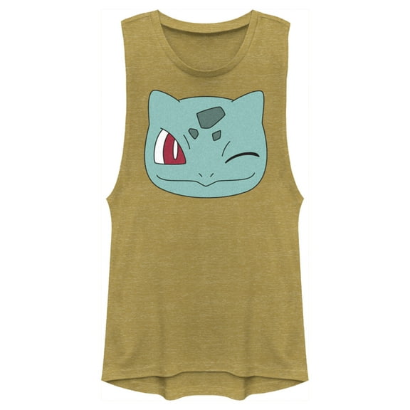 Junior's Pokemon Bulbasaur Wink Face Festival Muscle Graphic Tee Gold Heather Large