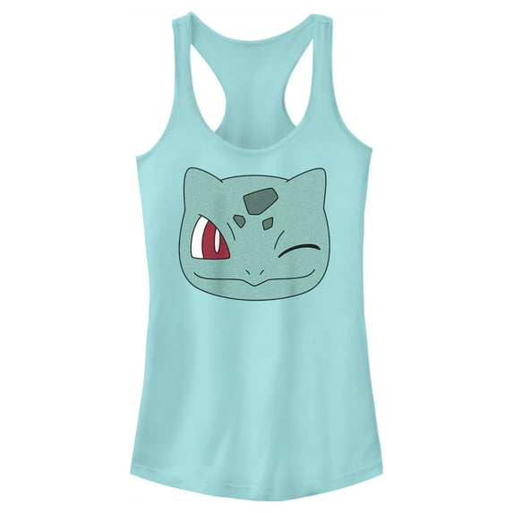 Junior's Pokemon Bulbasaur Wink Face Racerback Tank Top Cancun Large