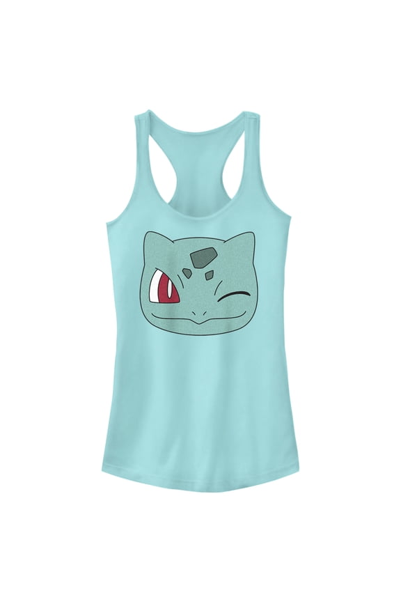 Junior's Pokemon Bulbasaur Wink Face  Racerback Tank Top Cancun Medium