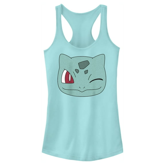 Junior's Pokemon Bulbasaur Wink Face Racerback Tank Top Cancun Medium