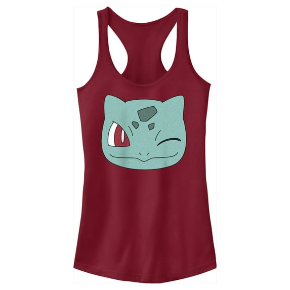 Junior's Pokemon Bulbasaur Wink Face Racerback Tank Top Scarlet Small