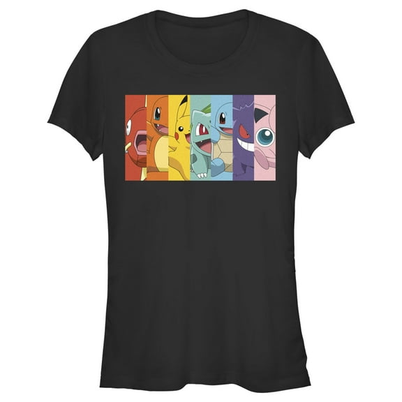 Junior's Pokemon Character Box-up Rainbow Graphic Tee Black Small