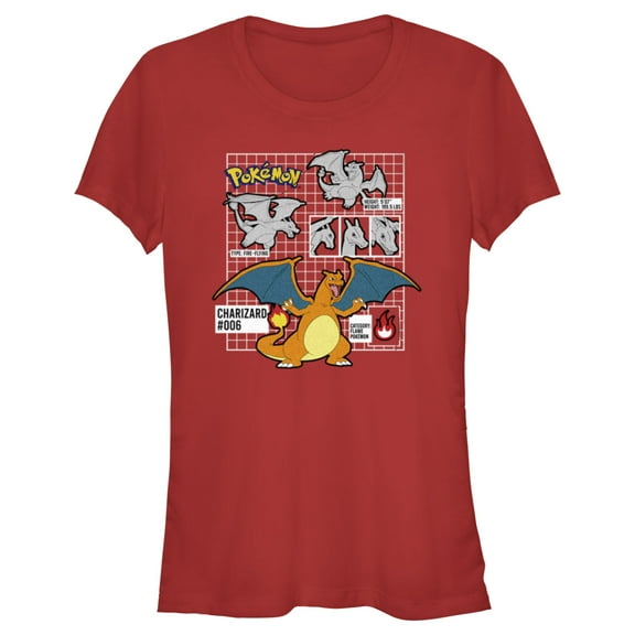 Junior's Pokemon Charizard Info Grid  Graphic Tee Red Large
