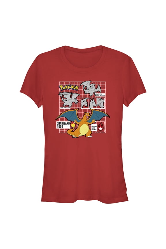 Junior's Pokemon Charizard Info Grid Graphic Tee Red X Large