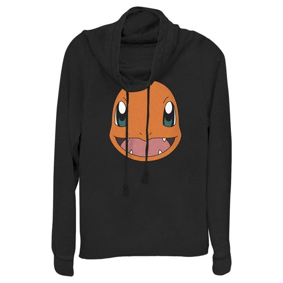 Junior's Pokemon Charmander Smile Cowl Neck Sweatshirt Black Small