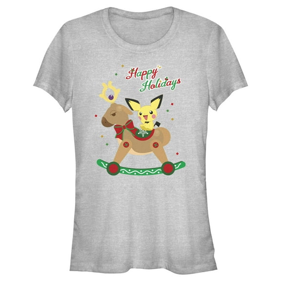 Junior's Pokemon Christmas Pichu Rocker Graphic Tee Athletic Heather Large