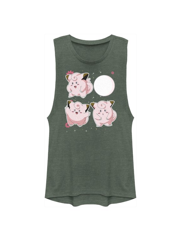 Junior's Pokemon Clefairy Evolution Festival Muscle Graphic Tee Pine Green Heather X Small