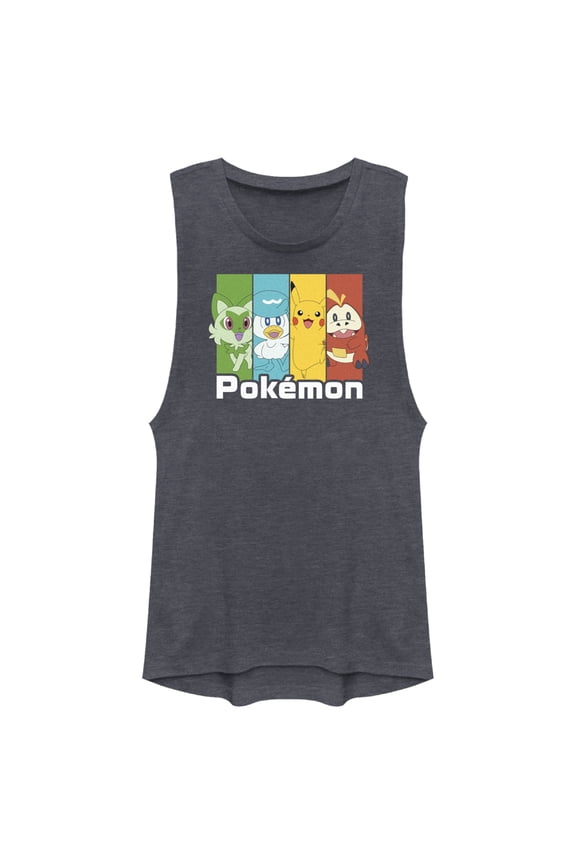 Junior's Pokemon Colorful Friends Festival Muscle Graphic Tee Denim Blue Heather Large