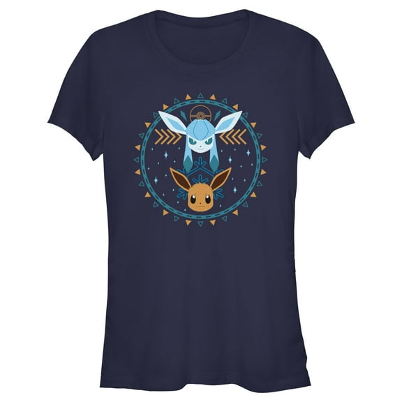 Junior's Pokemon Eevee and Glaceon Circle  Graphic T-Shirt
