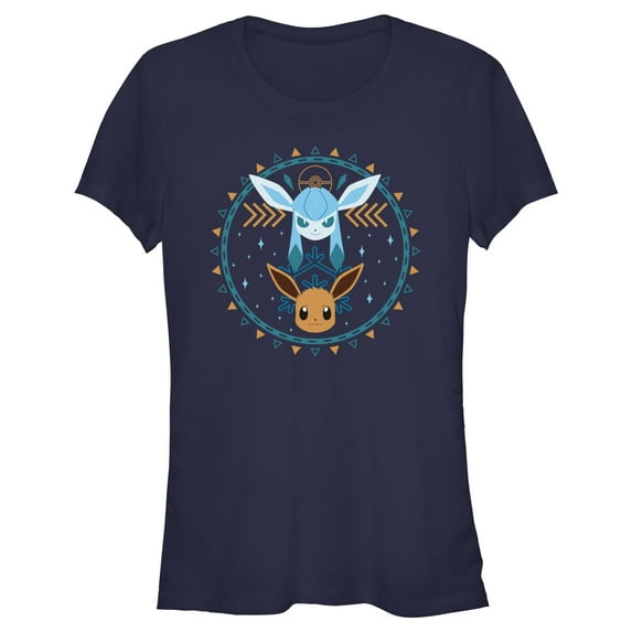 Junior's Pokemon Eevee and Glaceon Circle Graphic T-Shirt