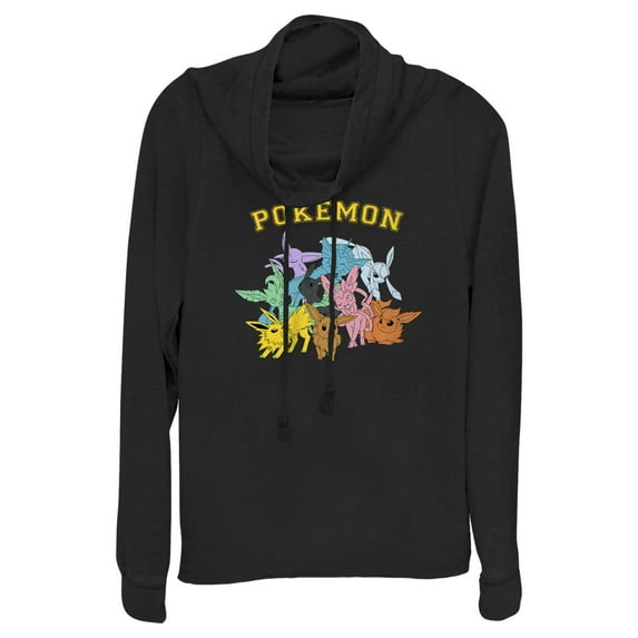 Junior's Pokemon Eeveelutions Cowl Neck Sweatshirt Black Large