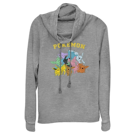 Junior's Pokemon Eeveelutions Cowl Neck Sweatshirt Gray Heather Medium