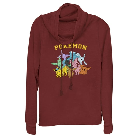 Junior's Pokemon Eeveelutions Cowl Neck Sweatshirt Scarlet 4X Large