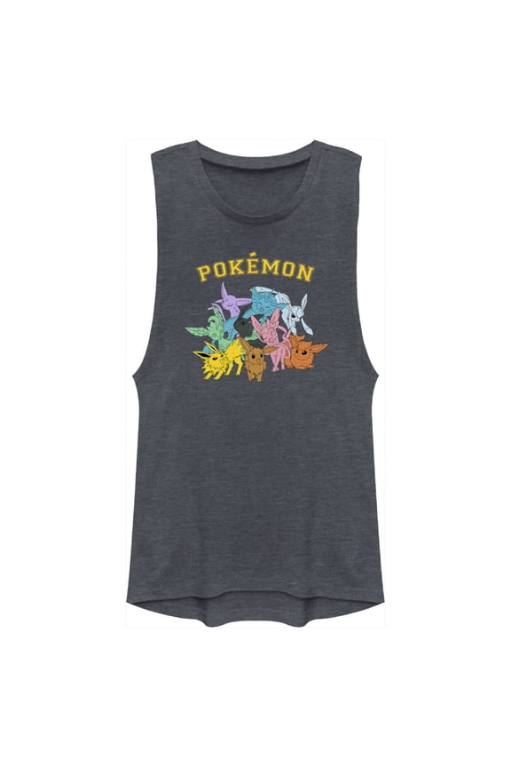 Junior's Pokemon Eeveelutions Festival Muscle Graphic Tee Denim Blue Heather Medium