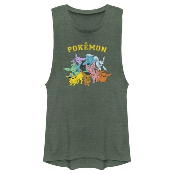 Junior's Pokemon Eeveelutions Festival Muscle Graphic Tee Pine Green Heather X Large