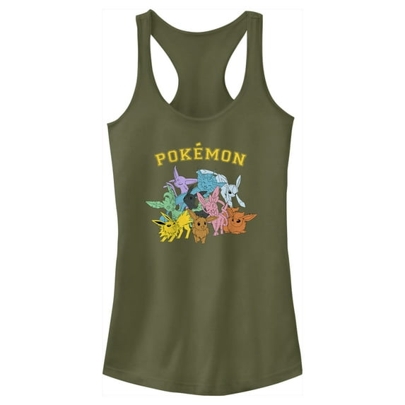 Junior's Pokemon Eeveelutions Racerback Tank Top Military Green X Large