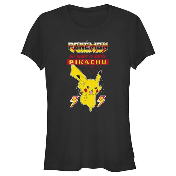 Junior's Pokemon Get Ready to Battle Pikachu Retro Graphic Tee Black Medium