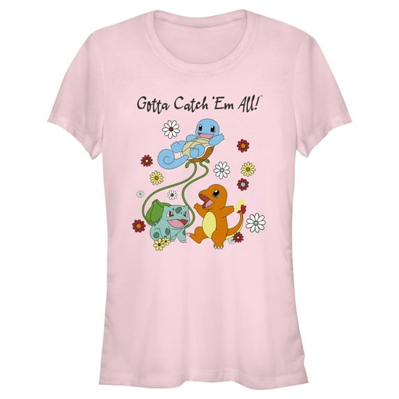 Junior's Pokemon Gotta Catch ‘Em All Flowers Graphic Tee Light Pink X Large