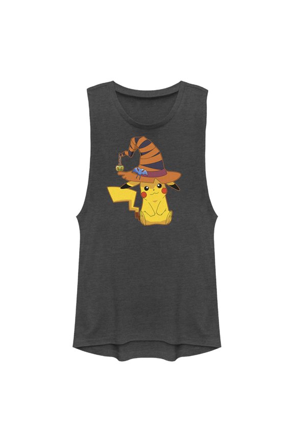 Junior's Pokemon Halloween Pikachu Witch Festival Muscle Graphic Tee Charcoal Large