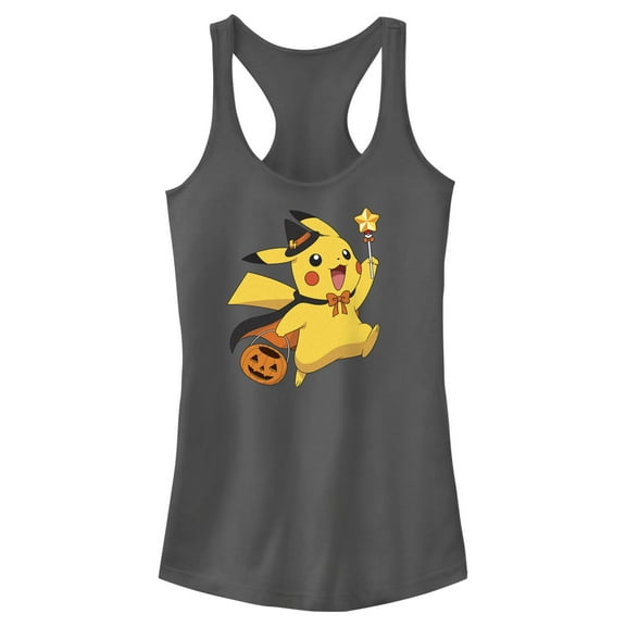 Junior's Pokemon Halloween Pikachu Wizard  Racerback Tank Top Charcoal Medium