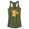 thumbnail image 1 of Junior's Pokemon Halloween Pumpkin Pikachu Racerback Tank Top Military Green Medium, 1 of 4