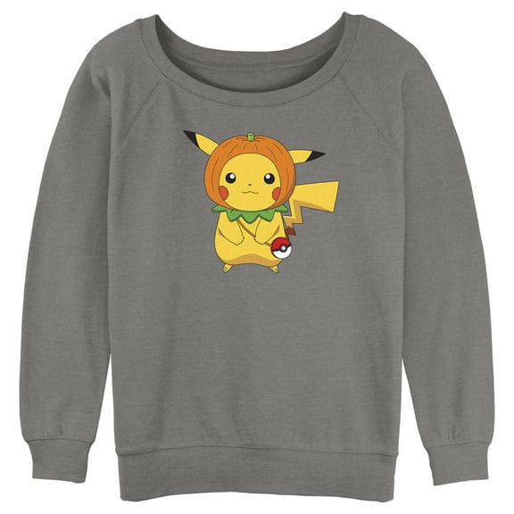 Junior's Pokemon Halloween Pumpkin Pikachu Sweatshirt Gray Heather 2X Large