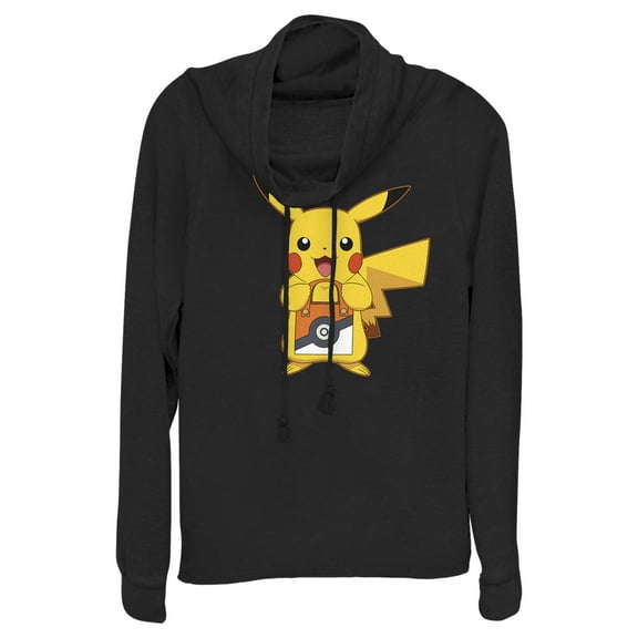 Junior's Pokemon Halloween Trick or Treat Pikachu Cowl Neck Sweatshirt Black 2X Large