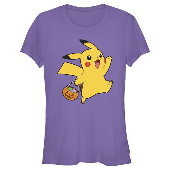 Junior's Pokemon Halloween Trick-or-Treating Pikachu Graphic Tee Purple Medium
