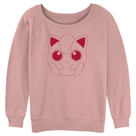 Junior's Pokemon Jigglypuff Line Art Face Sweatshirt Desert Pink Large