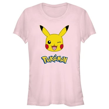 Junior's Pokemon Logo Pikachu Wink  Graphic Tee Light Pink 2X Large