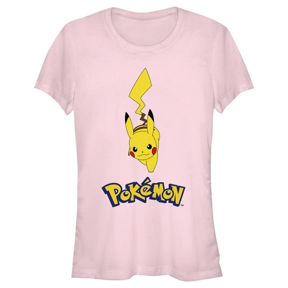 Junior's Pokemon Logo Running Pikachu Graphic Tee Light Pink X Large