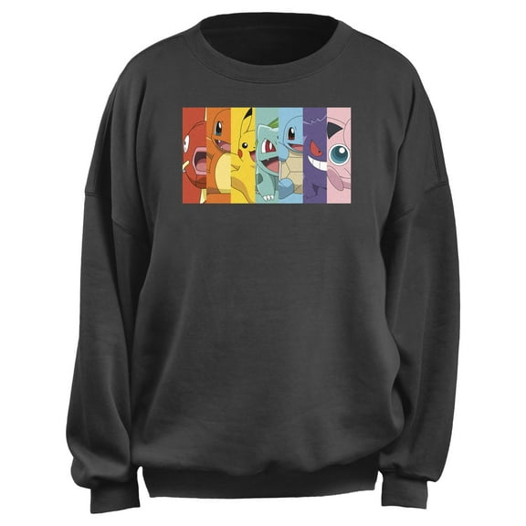 Junior's Pokemon Main Characters Box-up Rainbow  Sweatshirt Charcoal Medium