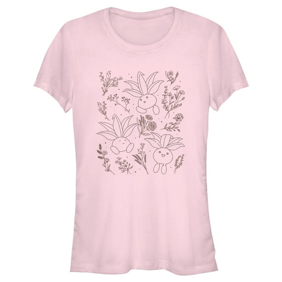 Junior's Pokemon Oddish Floral Doodles  Graphic Tee Light Pink 2X Large