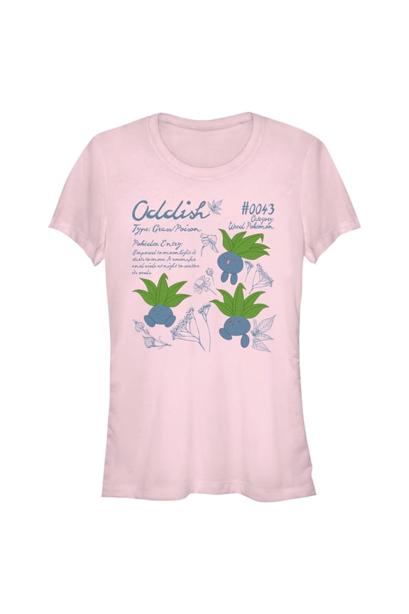 Junior's Pokemon Oddish Pokedex Entry  Graphic Tee Light Pink 2X Large