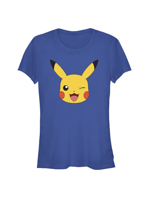 Junior's Pokemon Pikachu Wink Face Graphic Tee Royal Blue X Large