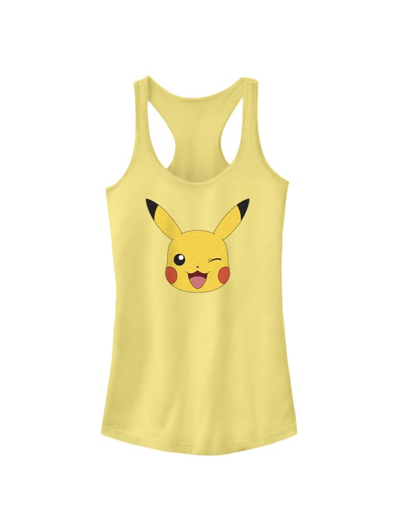 Junior's Pokemon Pikachu Wink Face Racerback Tank Top Banana 2X Large