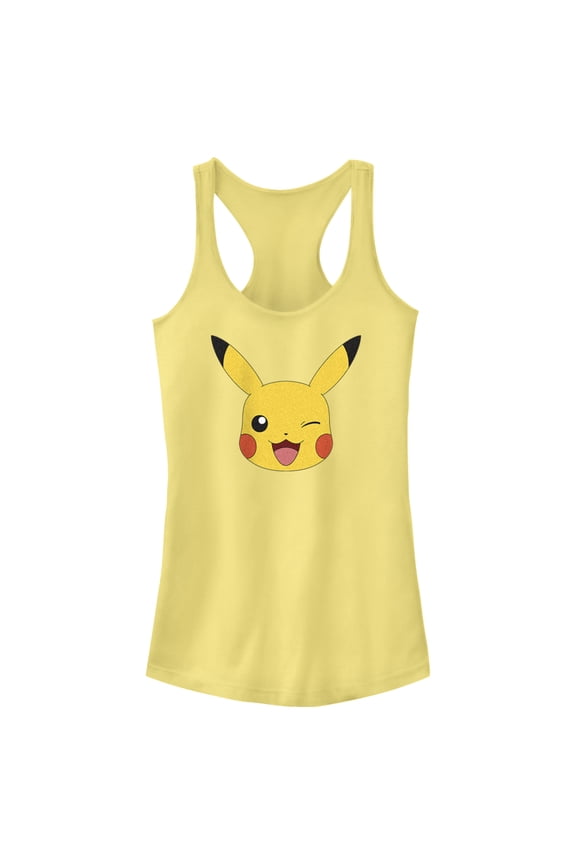 Junior's Pokemon Pikachu Wink Face Racerback Tank Top Banana Large