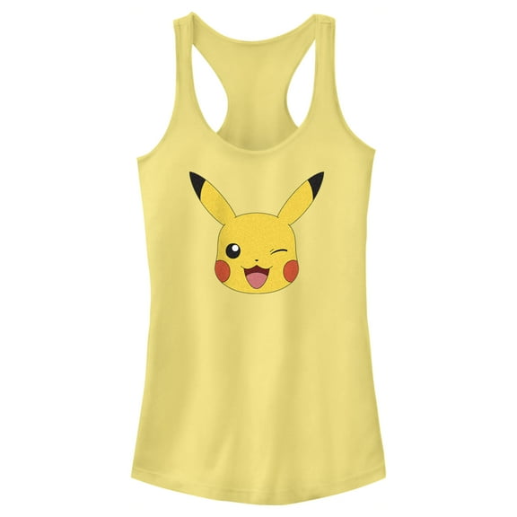 Junior's Pokemon Pikachu Wink Face Racerback Tank Top Banana Small