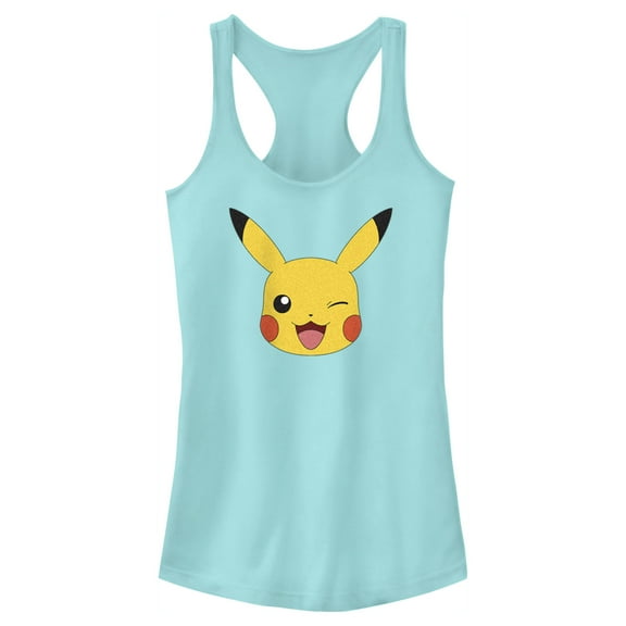 Junior's Pokemon Pikachu Wink Face Racerback Tank Top Cancun 2X Large