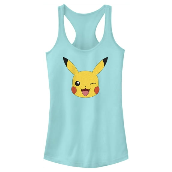 Junior's Pokemon Pikachu Wink Face Racerback Tank Top Cancun X Large