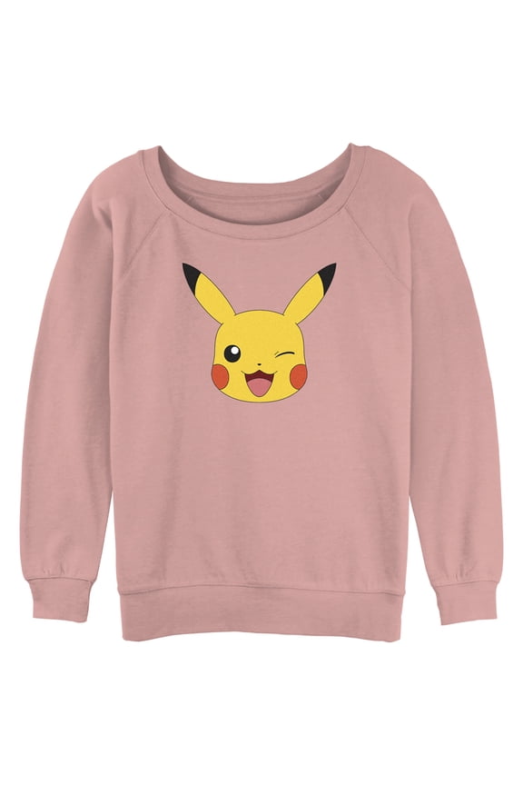Junior's Pokemon Pikachu Wink Face Sweatshirt Desert Pink 2X Large