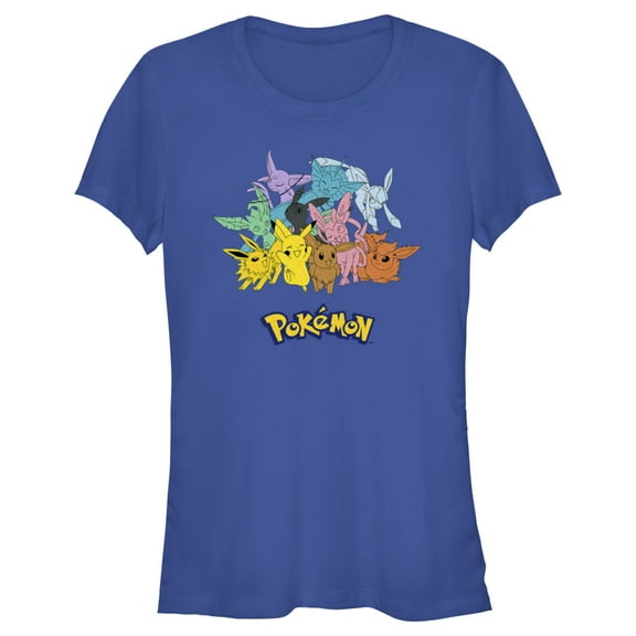 Junior's Pokemon Pikachu and Eeveelutions Logo Graphic Tee Royal Blue Medium