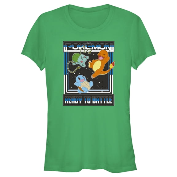 Junior's Pokemon Ready To Battle Trio Graphic Tee Kelly Green Medium