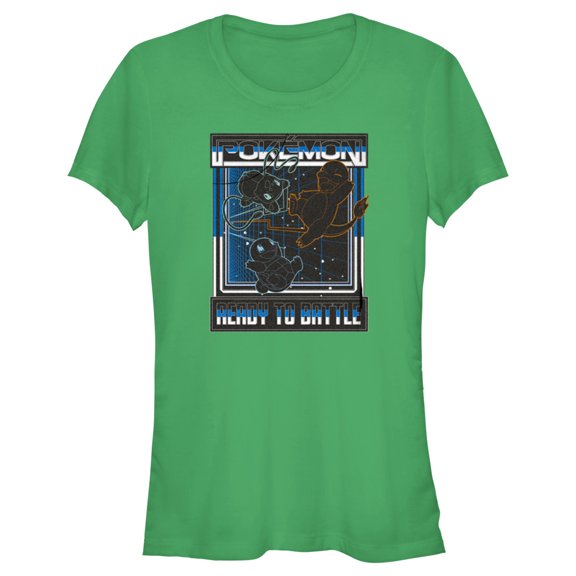 Junior's Pokemon Ready to Battle Retro Grid Graphic Tee Kelly Green Small