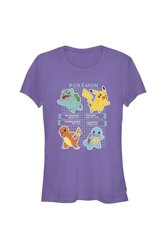 Junior's Pokemon Starters Grid Pokedex  Graphic Tee Purple Medium